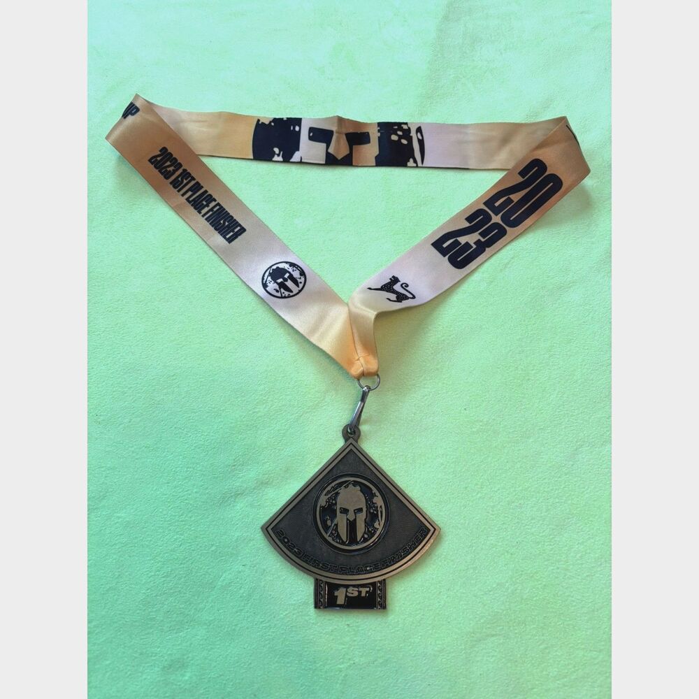 2023 Spartan 1st Place Age Group Medal 55-59 + Choice of Sprint/Super Ribbon